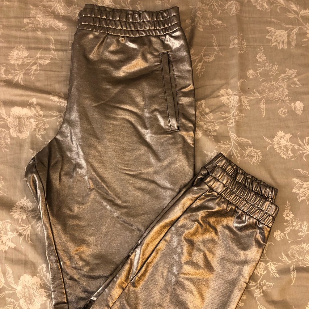 Metallic silver jogger pants F21